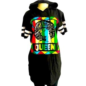 On Fire Black Queen Top Tee with Hoodie black size XL L 3X medium oversized fit.